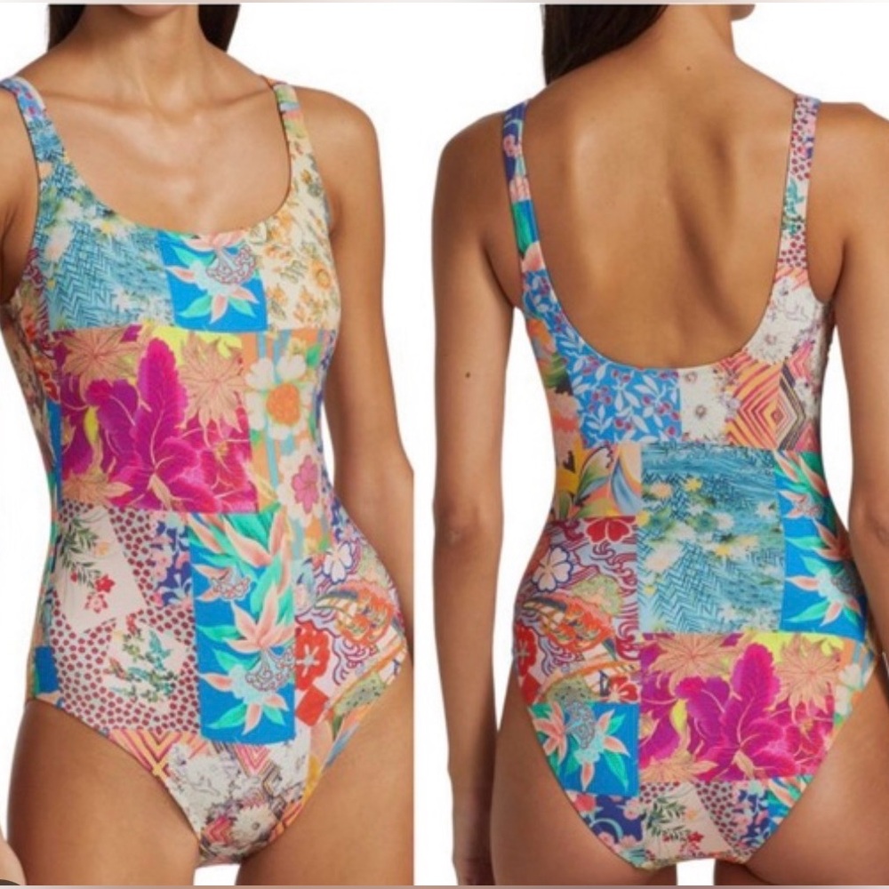 Like New Johnny Was Barcelona multicolor patchwork one piece swimsuit